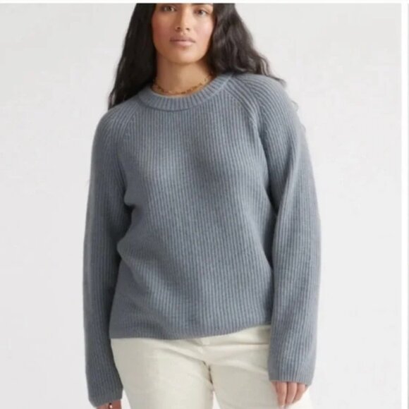 Quince Sweaters - Quince Cashmere Blue Ribbed Sweater Sz L
